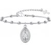 Oceľový náramok s obojstranným príveskom Panny Márie strieborný