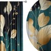 Soovi Home Zatemňovací záves Nordic Leaves – moderný listový vzor v zlatej a zeleno-modrej palete Veľkosť: 140x270 na riasiaci pás