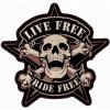 Velká zádová nášivka lebka Live Free - Ride Free 28x28cm PPA5108