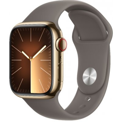 Apple Watch Series 9 GPS + Cellular 45mm Gold Stainless Steel Case with Clay Sport Band - S/M - MRMR3QC/A
