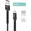 Kábel ColorWay USB - Type-C (nylon - long head) 2.4А 1m čierny (CW-CBUC063-BK)