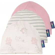 LUPILU® Chlapčenská dievčenská bavlnená čiapka pre bábätká BIO 3kusy vzor béžová bledoružová vzor béžová ružová