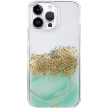 Púzdro DFANS DESIGN transparentné mramorové s kamienkami iPhone 13 Pro Max - pastelovo zelené