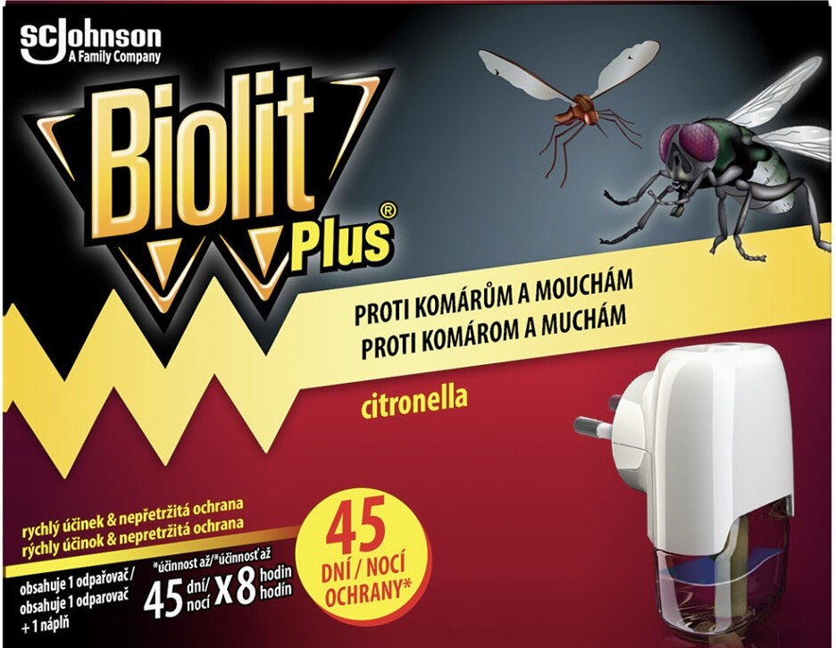 Biolit Plus Elektrický odparovač s vôňou citronelly proti komárom a muchám 45 nocí strojček + náplň 31 ml