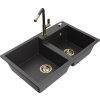 MEXEN/S MEXEN/S - Tomas granitový drez 2-bowl vrátane batérie Flora, čierna kropenatá 6516-76-670401-75-G