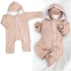 Baby Nellys Mušelinový overal s kapucňou, dvojvrstvový, Hand Made, béžový Velikost koj. oblečení: 62 (2-3m)