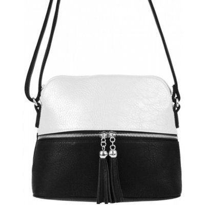 New Berry malá crossbody kabelka so strieborným zipsom NH6021 čierno-biela