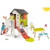 Set domček na pilieroch Pilings House Smoby s 1,5 m šmykľavkou a stôl s lavičkou a stoličkou KidChair