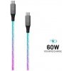 Svietiaci nabíjací kábel FIXED s konektormi USB-C/USB-C a podporou PD, 1,2 meter, USB 2.0, 60W, dúho