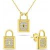 Brilio Silver Pozlátený set šperkov so zirkónmi Visiaci zámok SET281Y (náhrdelník, náušnice)