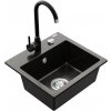 Granitový drez MEXEN MILO s kuchynskou batériou čierny so zlatým vzorom
