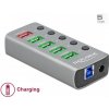 Delock Rozbočovač USB 3.2 Gen 1 se 4 porty + 1 rychlonabíjecím portem s přepínačem a osvětlením 63262