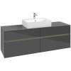 VILLEROY & BOCH Collaro závesná skrinka pod umývadlo na dosku (umývadlo v strede), 4 zásuvky, s LED osvetlením, 1600 x 500 x 548 mm, Glossy Grey, C134B0FP
