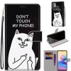 Peňaženkové kožené puzdro DRAWING na Xiaomi Redmi Note 10 5G - Middle Finger White Cat