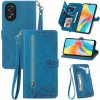 Peňaženkové kožené puzdro Flower Zipper na Oppo A38 - Modrá