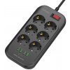 Napájacia lišta so 6 zásuvkami, 4x USB, LDNIO SE6403, 2 m (čierna)