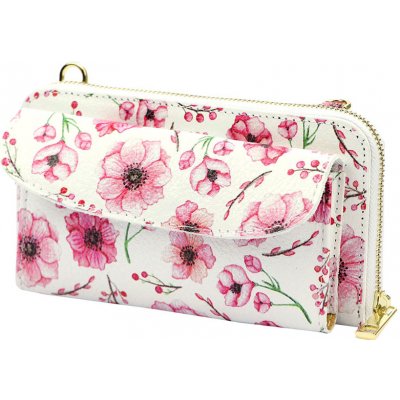 Dámska kožená peňaženka s puzdrom na mobil s motívom kvetín