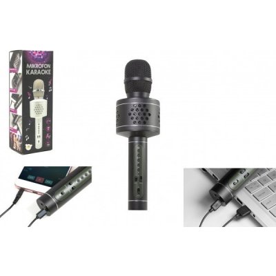 Mikrofón karaoke Bluetooth strieborný na batérie s USB káblom