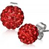 Šperky eshop - Náušnice z ocele 316L, červené Shamballa guľôčky, ligotavé zirkóny, 8 mm SP41.13