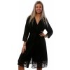 Černý lehký župan lemovaný krajkou pro plnoštíhlé ženy 1G0532 černá 2XL + První výměna zboží zdarma.