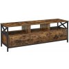 TV stolík s 3 zásuvkami a odkladacími policami, rustikálny hnedý