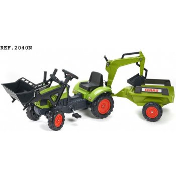 FALK Šliapací traktor 2040N Claas Arion 410 s nakladačom rýpadlom a vlečkou