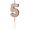Sviečka PartyDeco - Číslo 5 (rose gold) 4,5cm