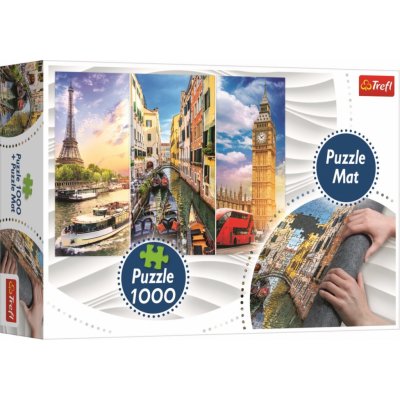 TREFL Koláž měst Paříž-Benátky-Londýn + Podložka pod 1000 dielov