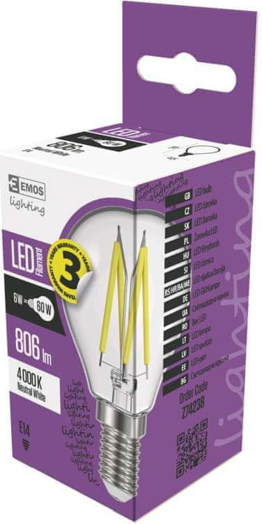 Emos LED žiarovka Filament Mini Globe 6W E14 neutrálna biela