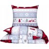 Nyks Vianočné bavlnené obliečky – sivobiela posteľná bielizeň s červeným nórskym vzorom sobov a vločiek Veľkosť: 140x200 + 1x vankúš
