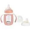 Beaba dojčenská fľaša sklenená 2v1 so silikónovou ochranou Pink 210ml