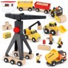 Edukačná hračka pre chlapca Drevené Stavenisko Pohyblivý žeriav Vozidlá