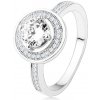 Šperky eshop - Zásnubný strieborný prsteň 925, kruh a ramená zdobené zirkónmi, číry kameň SP43.04 - Veľkosť: 58 mm