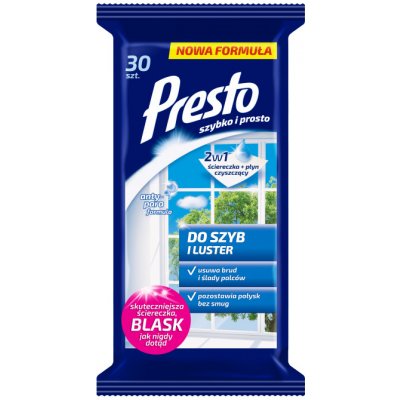 PRESTO CLEAN vlhčené utierky - SKLENENÉ POVRCHY 30 ks