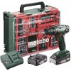 Metabo BS 18 Set aku vŕtací skrutkovač, 18 V, 2 Ah Li-Ion akumulátor vr. 2x aku, bez kefiek, + púzdro, vr. nabíjačky, vr. príslušenstva, 602207710; 602207710