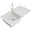 Mexen Leo, drez granitový 900x500x190 mm, 1-komorový, biely s chrómovým sifónom a biela drezová batéria Rita, 6501-20-670300-20