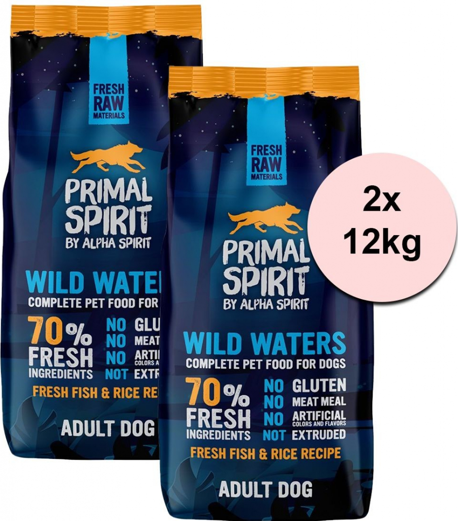 Primal Spirit Dog 70% Wild Waters 2 x 12 kg