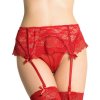 Queen Lingerie Thong With Lace Garter Belt - Red S/M
