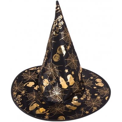 halloweenský klobúk čarodejnice čierno-zlatý