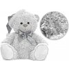 MIKRO - Medveď plyšový 25 cm biely sediaci s čiapkou a mašľou 35097 - plyšová hračka