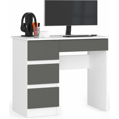 Akord Písací stôl A-7 90 cm ľavý - bielo-grafitovo sivý