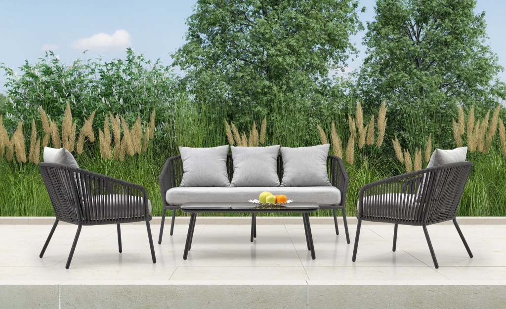 Halmar ROCCA záhradná zostava ( lavica + stolička 2x + ), tmavo sivá/svetlo sivá