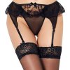 QUEEN THONG & GARTER BELT BLACK čierny podväzkový pás s nohavičkami L/XL