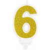 Sviečka PartyDeco - Číslo 6 (zlatá) 7cm