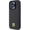 Zadný kryt DKNY PU Leather Repeat Pattern Stack Logo Magsafe pre Apple iPhone 15 Pro Max, čierna
