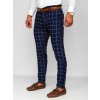 Tmavomodré pánske látkové chino nohavice s károvaným vzorom Bolf 0038