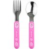 Sada detského príboru z kovu lyžička + vidlička ružová Akuku A0101