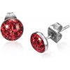 Šperky eshop - Okrúhle oceľové náušnice, červené trblietky pod glazúrou S20.22