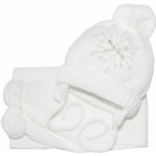 Baby Nellys Zimní čepička s šálou Sněhová vločka v bílé