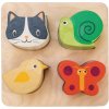 Drevené tvary zvieratká Touch Sensory Tray Tender Leaf Toys na podložke 4 druhy od 18 mes